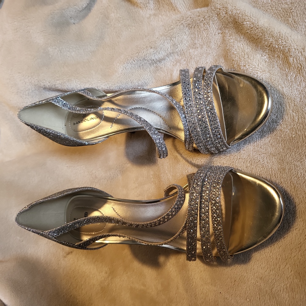 Bandalino Silver Dress Evening Pumps Heels Sandals Size 10 1/2M